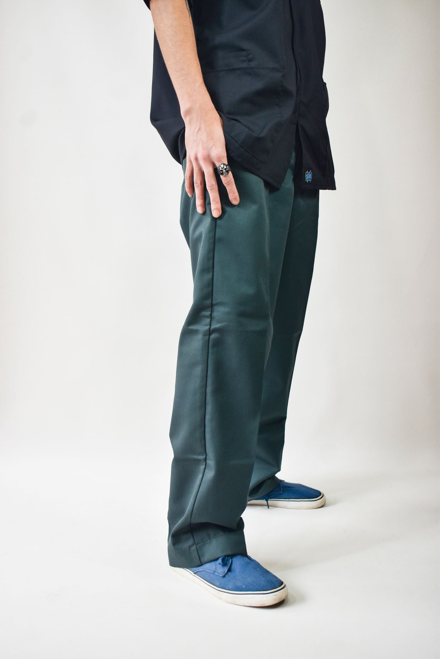 pantalone rectos de trabajo clasicos verde petroleo