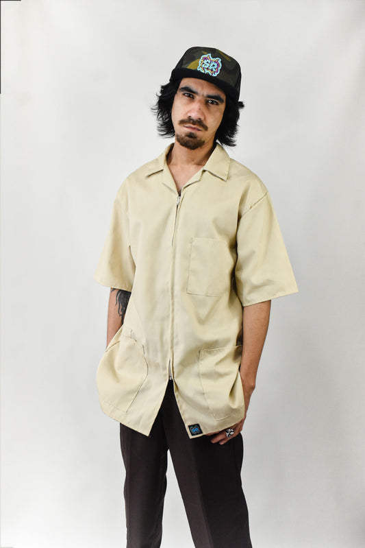 Camisa Vintage Oversize con Cierre Beige (Tan)