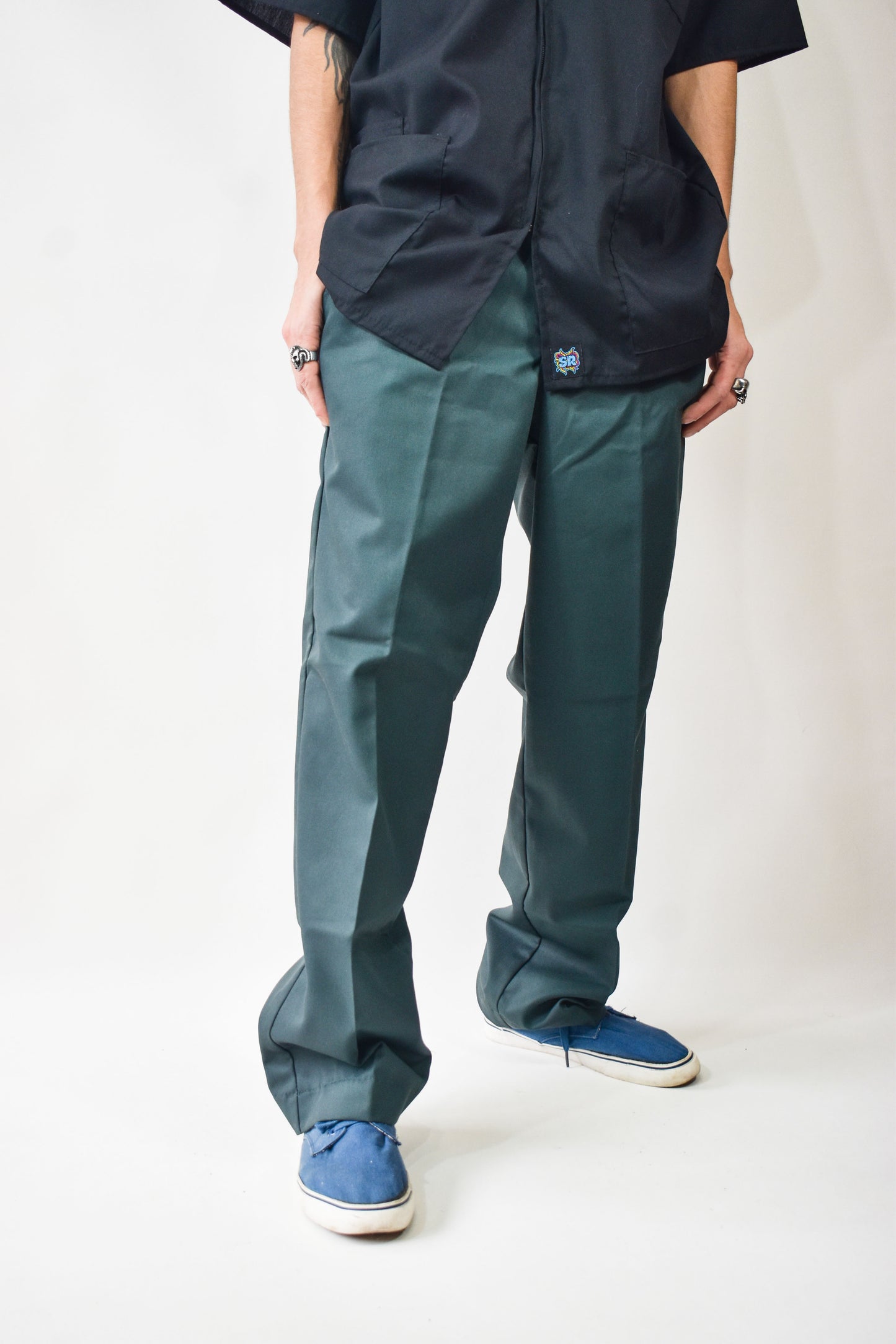 pantalone rectos de trabajo clasicos verde petroleo