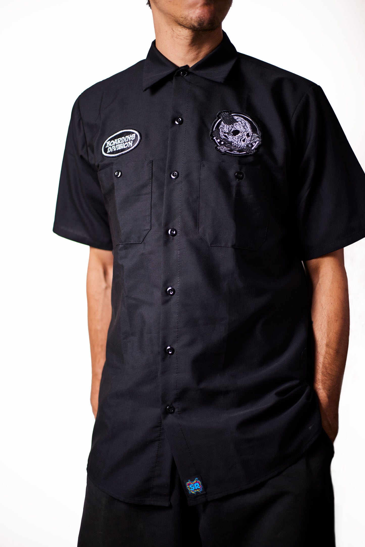 camisa de trabajo manga corta - con parches - negra